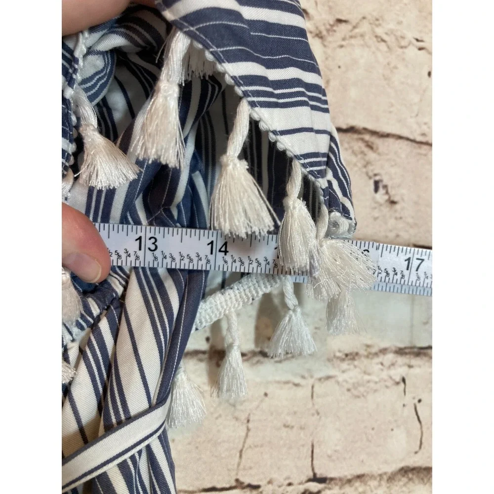 Isabel Maternity Dress Womens Medium Blue Vertical Striped Tasseled One Shoulder - Picture 11 of 16